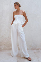 high rise elasticated waist linen pants