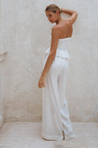 high rise elasticated waist linen pants