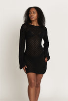 long sleeve knit dress-black