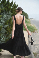 Open back black maxi linen dress