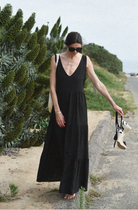 Open back black maxi linen dress