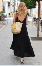 shoulder ties open back maxi linen dress