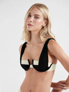 Black and white colorblock  bikini top 